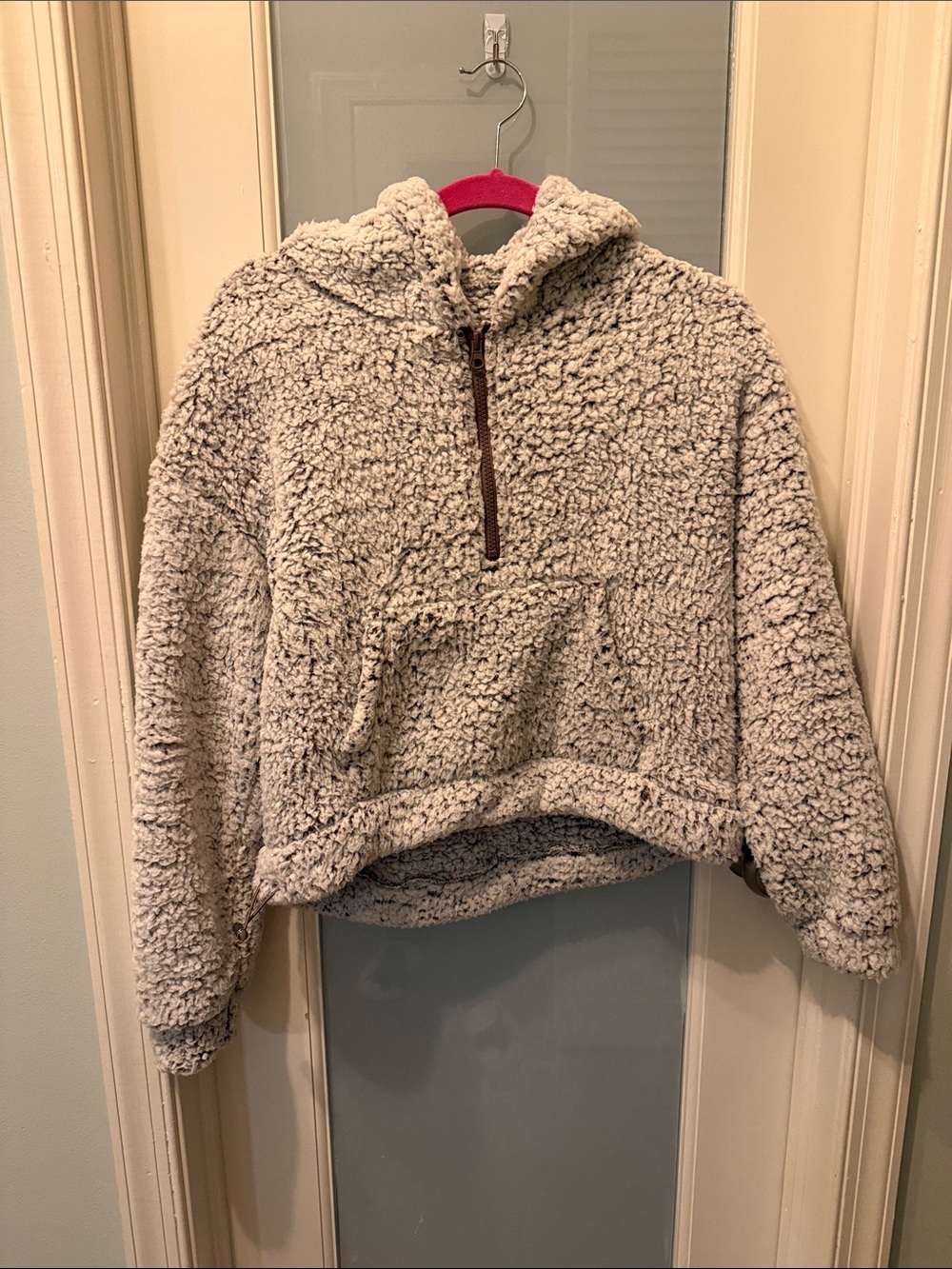 Almost Famous Cream Sherpa Half-Zip Hoodie Sweater